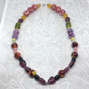 Vintage colorful vibrant ceramic and glass necklace statement